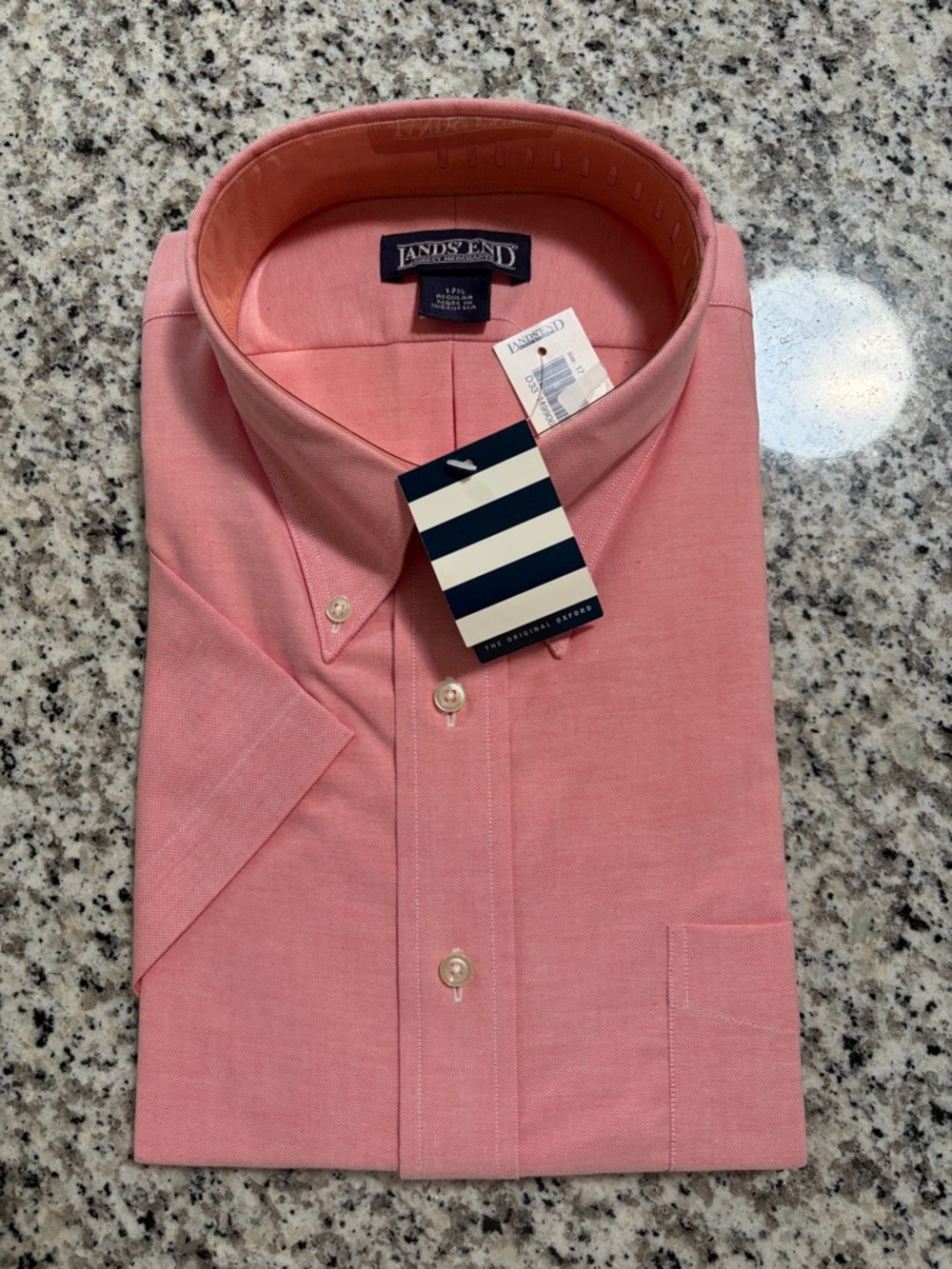 Lands' End Men's Pink/ Coral Short-Sleeve Button-Down Shirt
